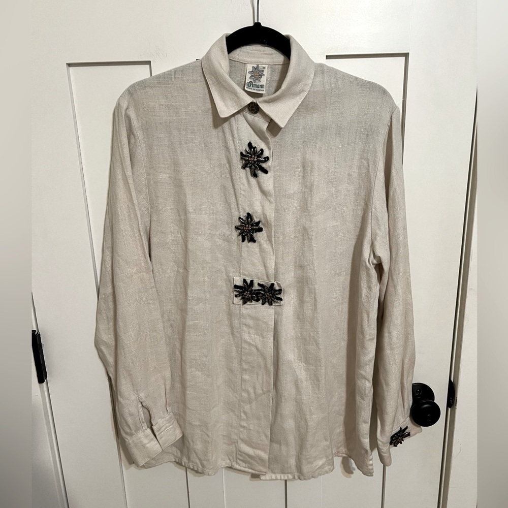 Amann MADE IN AUSTRIA 100% Linen With Artistic Metal details Top Lagenlook 38